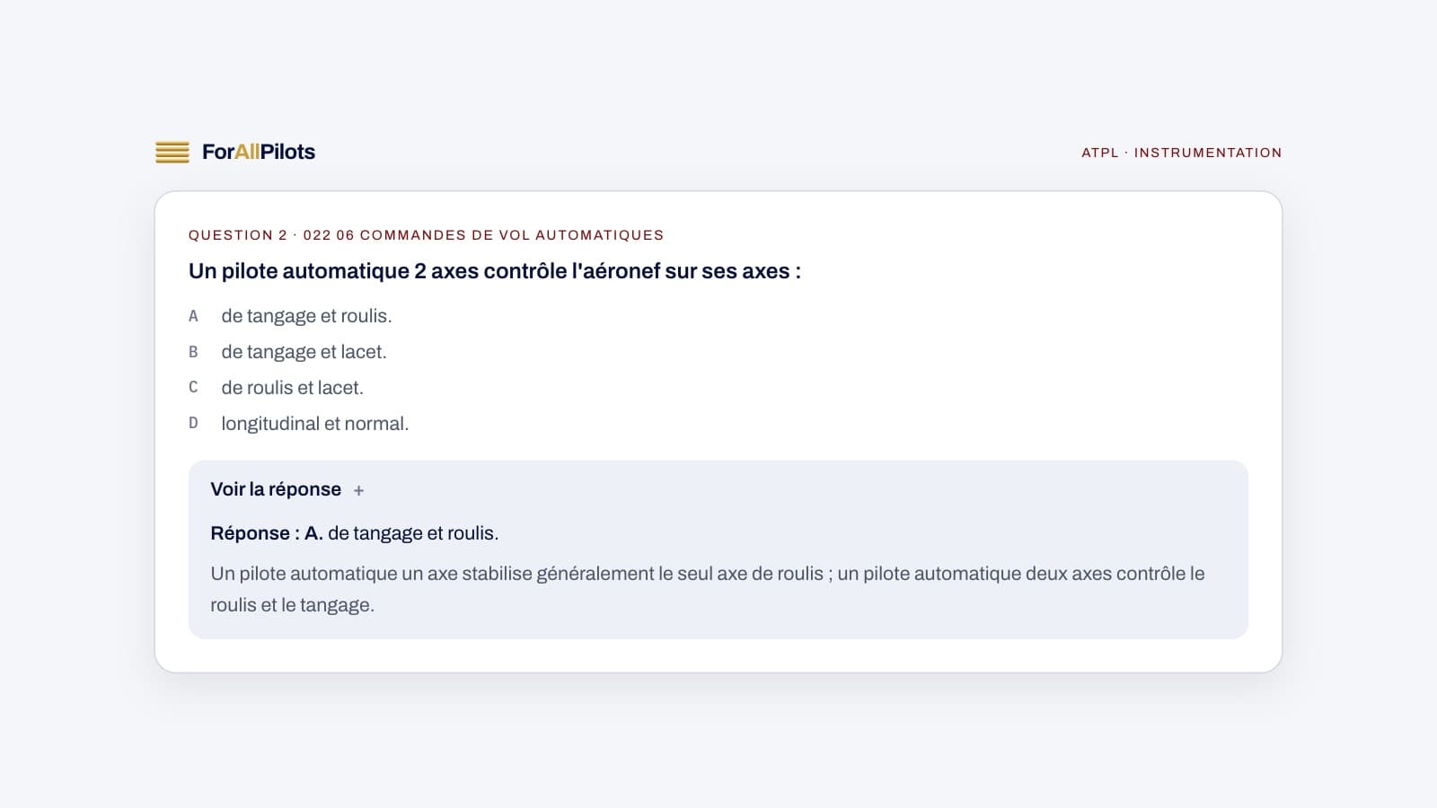 Une question de la banque ATPL, matière Instrumentation, avec sa réponse et son explication