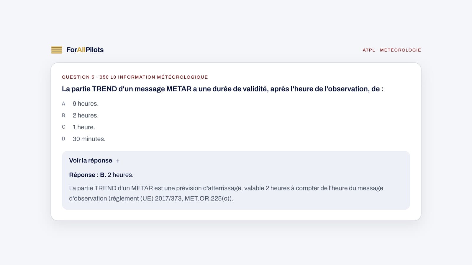 Une question de la banque ATPL, matière Météorologie, avec sa réponse et son explication