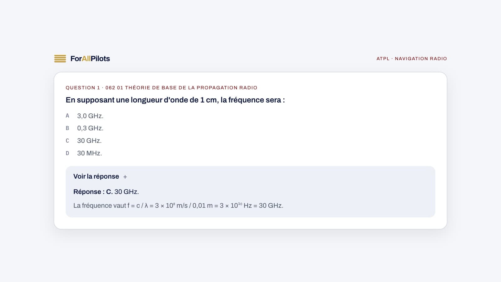 Une question de la banque ATPL, matière Navigation radio, avec sa réponse et son explication