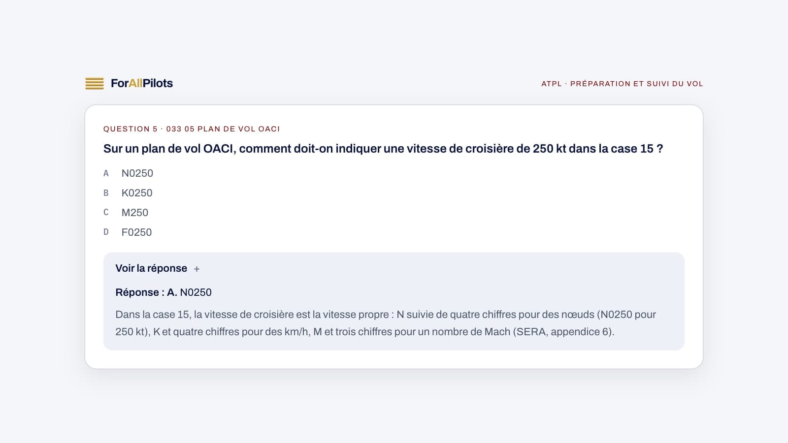 Une question de la banque ATPL, matière Préparation et suivi du vol, avec sa réponse et son explication