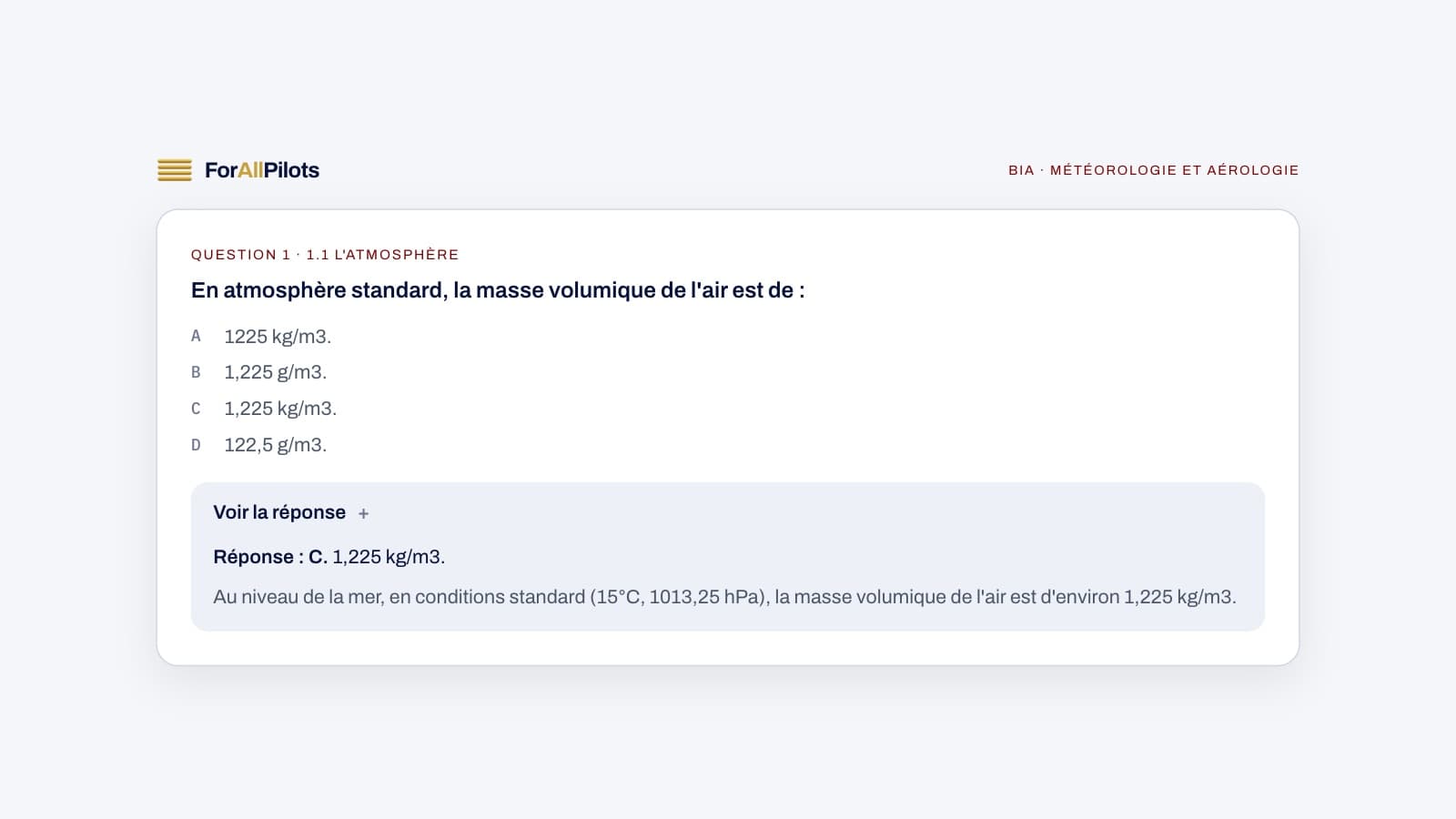 Une question de la banque BIA, matière Météorologie et aérologie, avec sa réponse et son explication