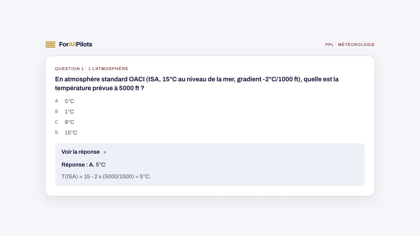 Une question de la banque PPL, matière Météorologie, avec sa réponse et son explication