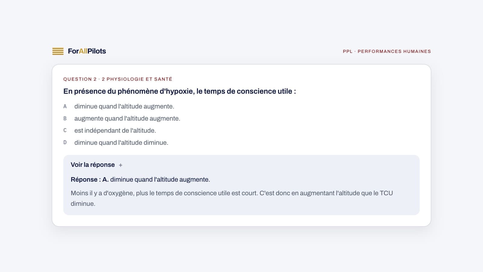 Une question de la banque PPL, matière Performances humaines, avec sa réponse et son explication