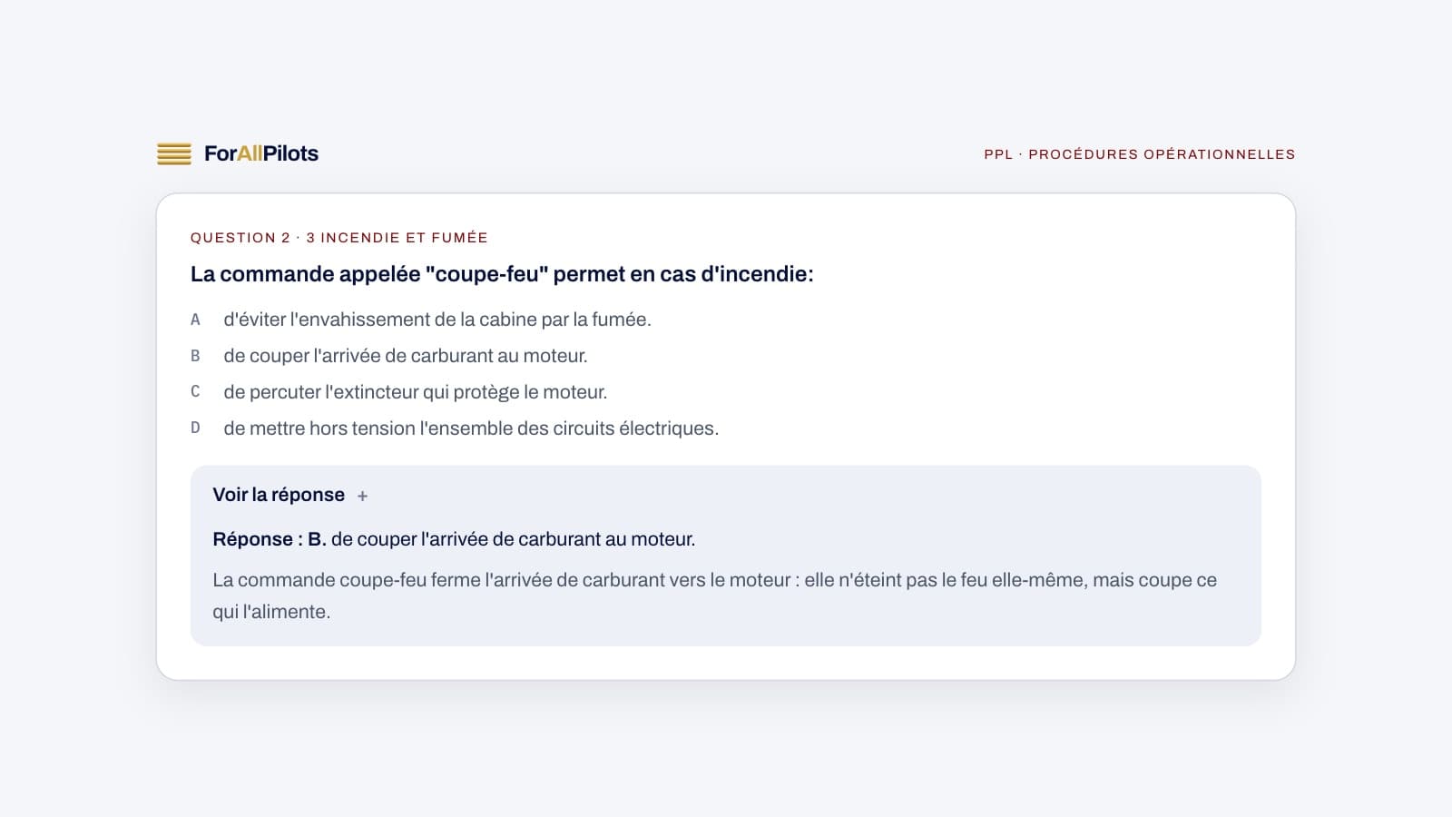 Une question de la banque PPL, matière Procédures opérationnelles, avec sa réponse et son explication