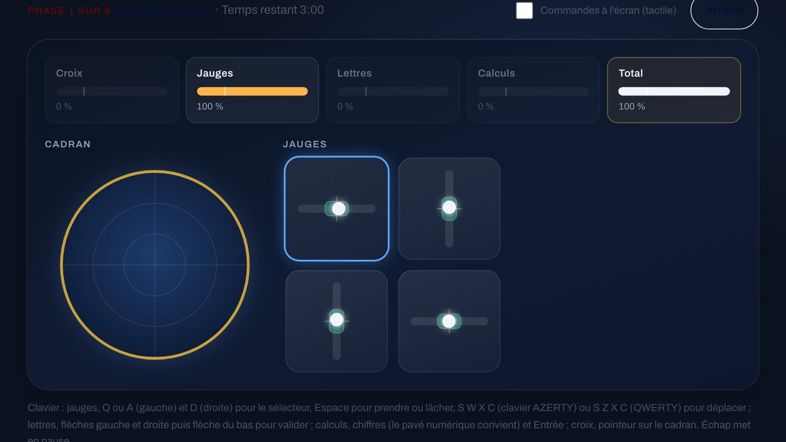 Le test multitâche : un cadran, des jauges à garder centrées et des tâches à mener de front